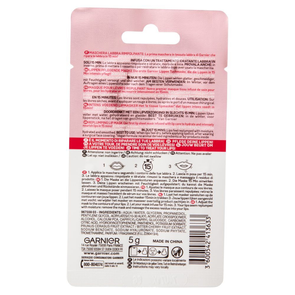 Garnier Viso Maschera Tessuto Labbra Ciliegia